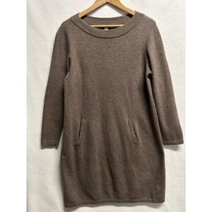 J Jill Wool Dress Womens Size M Brown Knit Long Sleeve Pockets Short Cozy